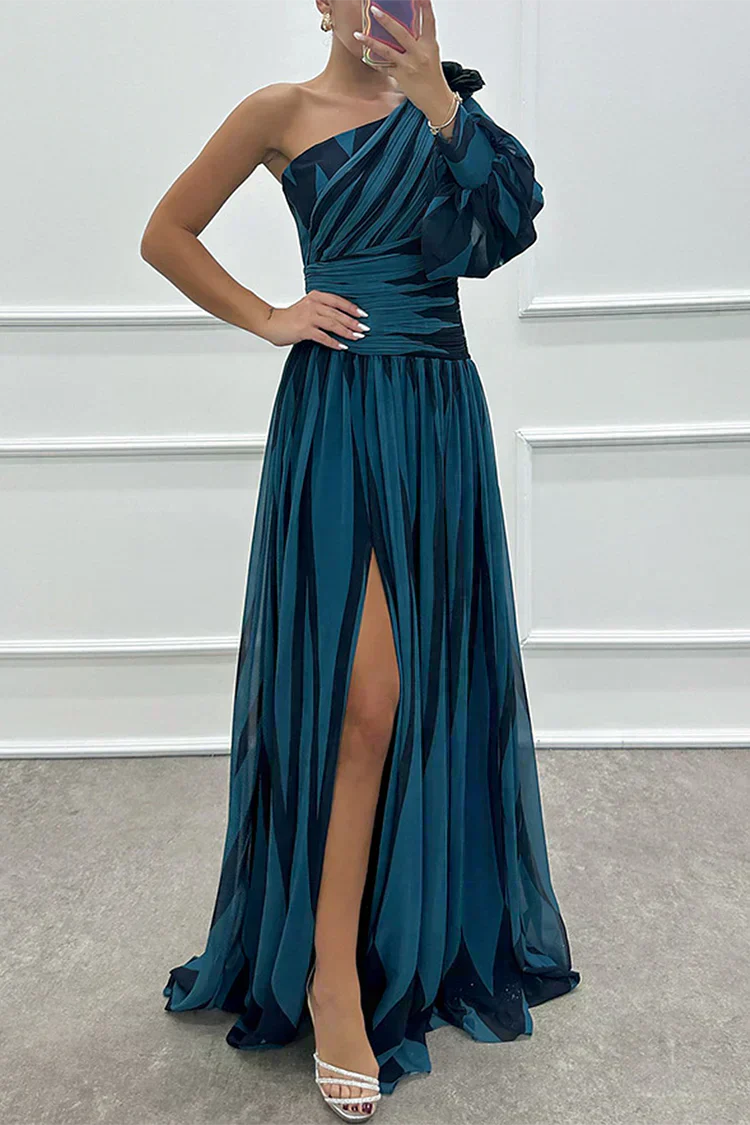 Ivy™ | Elegant Striped Maxi Dress with One Shoulder