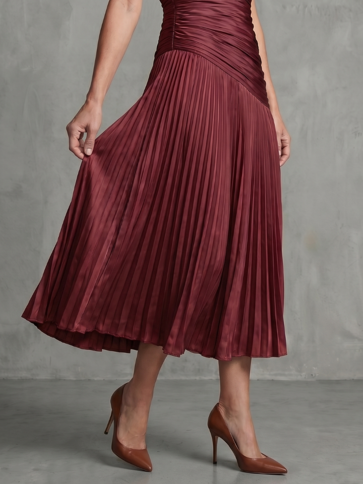 Theodora | Striped Midi Dress with Pleated Waistline