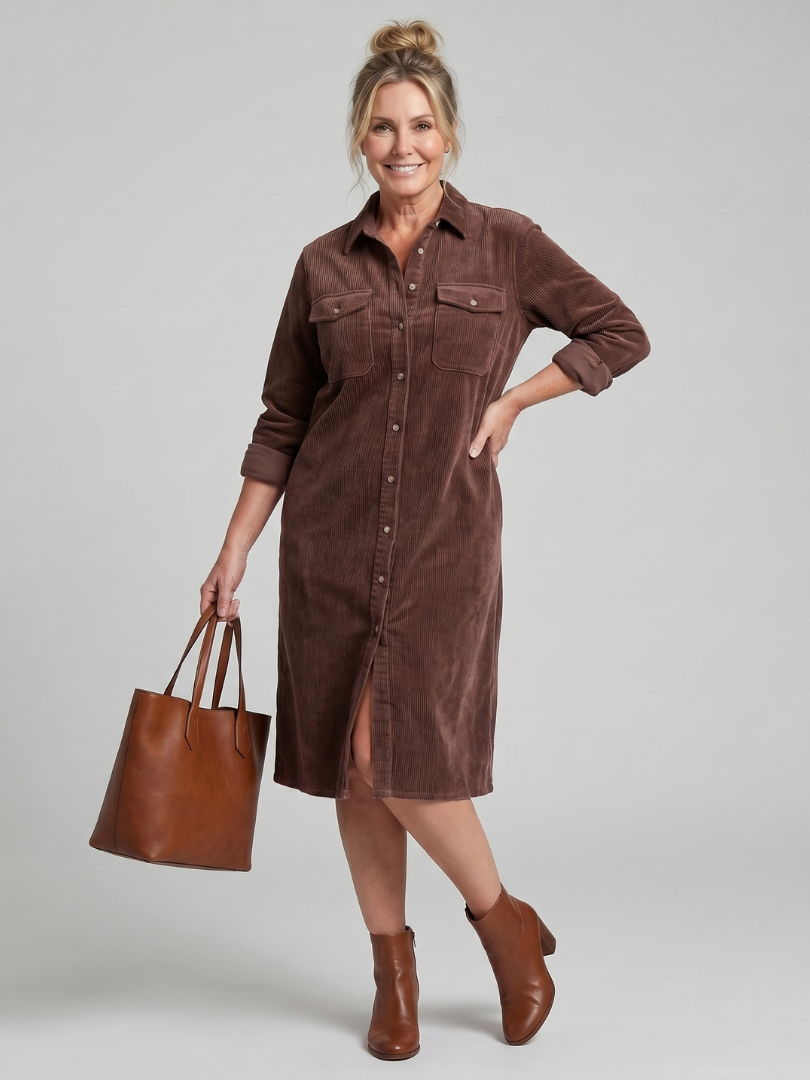 Pema | Midi Dress with Long Sleeves and Patch Pockets