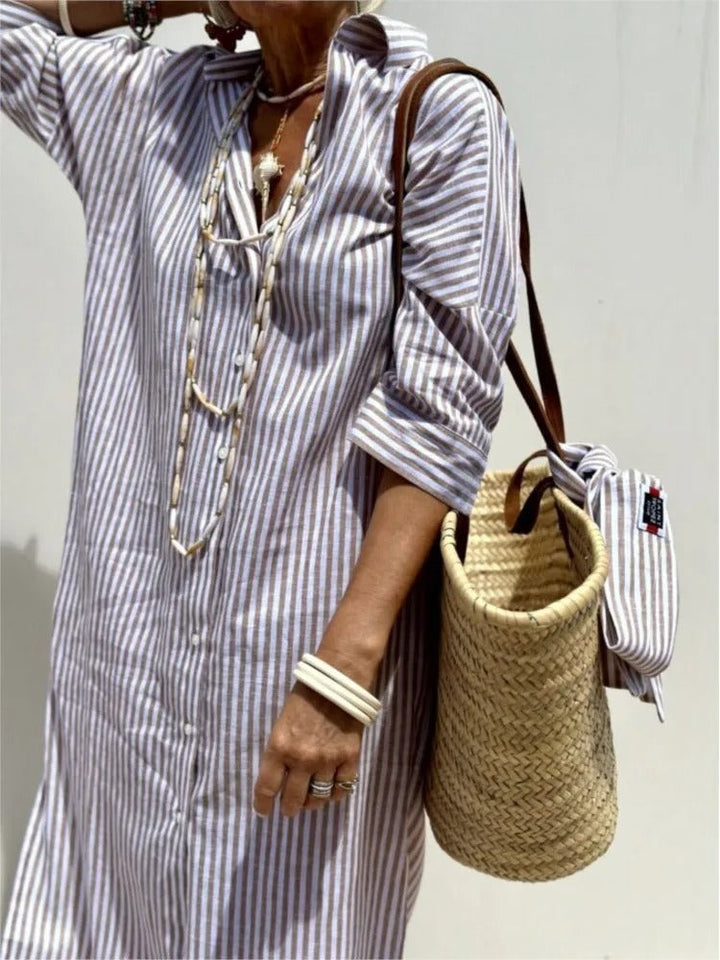 April™ | Crisp Striped Maxi Dress