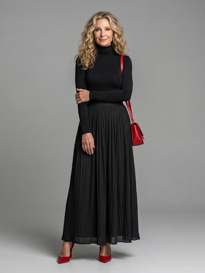 Lana | Midi Dress with Long Sleeve Turtleneck and Defined Waist