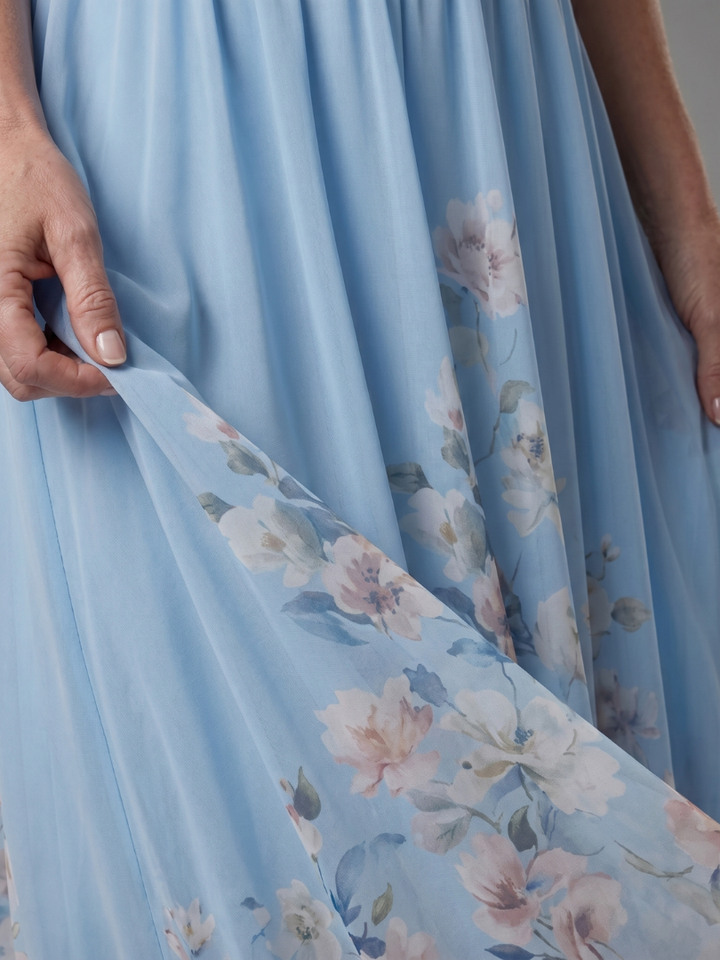 Clarissa | Floral Hem Midi Dress with Sleeveless V-Neck Design