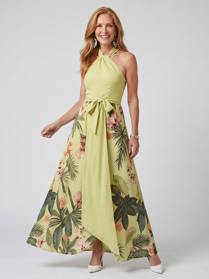 Meadow | Flowing Halter Maxi Dress with Botanical Print