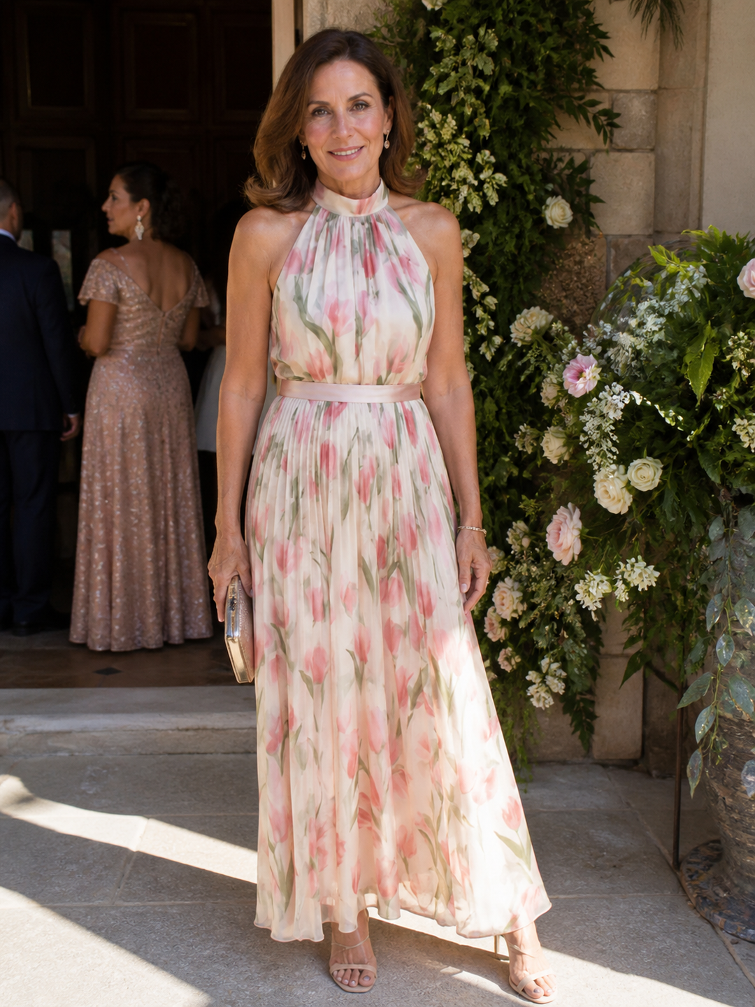 Ivy™ | Floral Midi Dress with Halter Neck