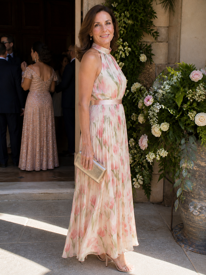 Ivy™ | Floral Midi Dress with Halter Neck