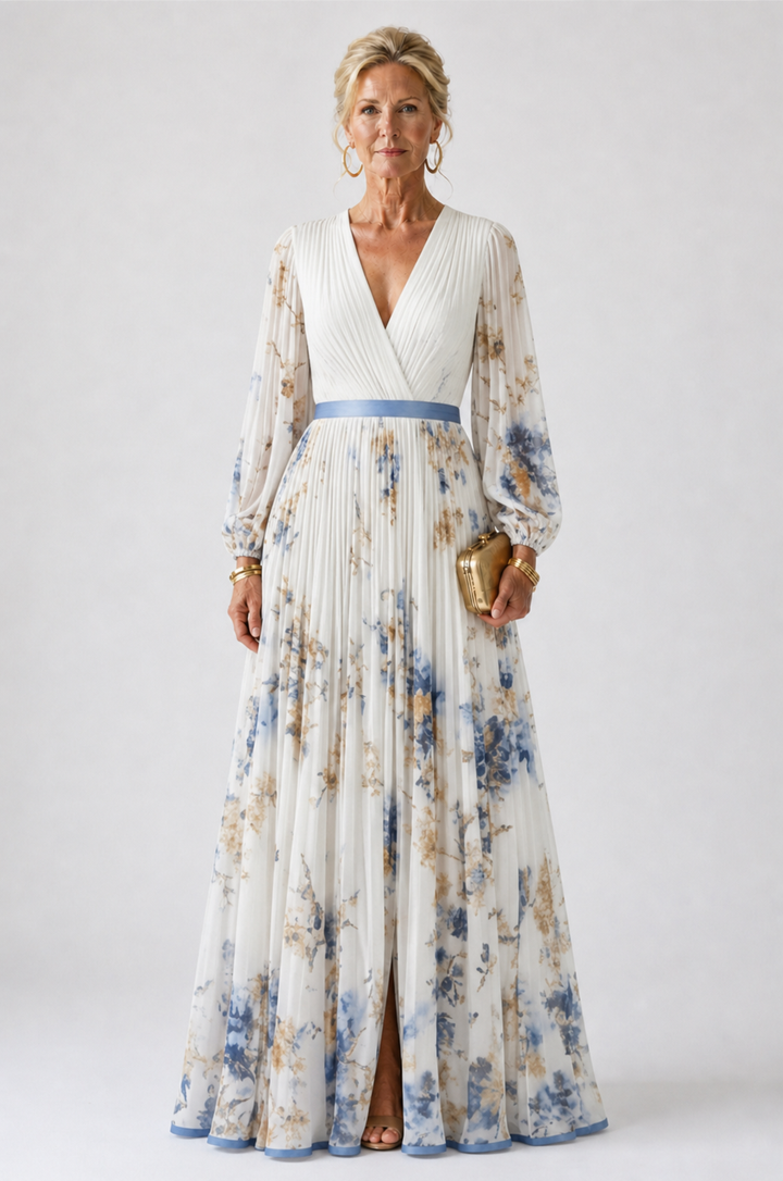 Ivy™  | Long Sleeve V Neck Floral Maxi Dress