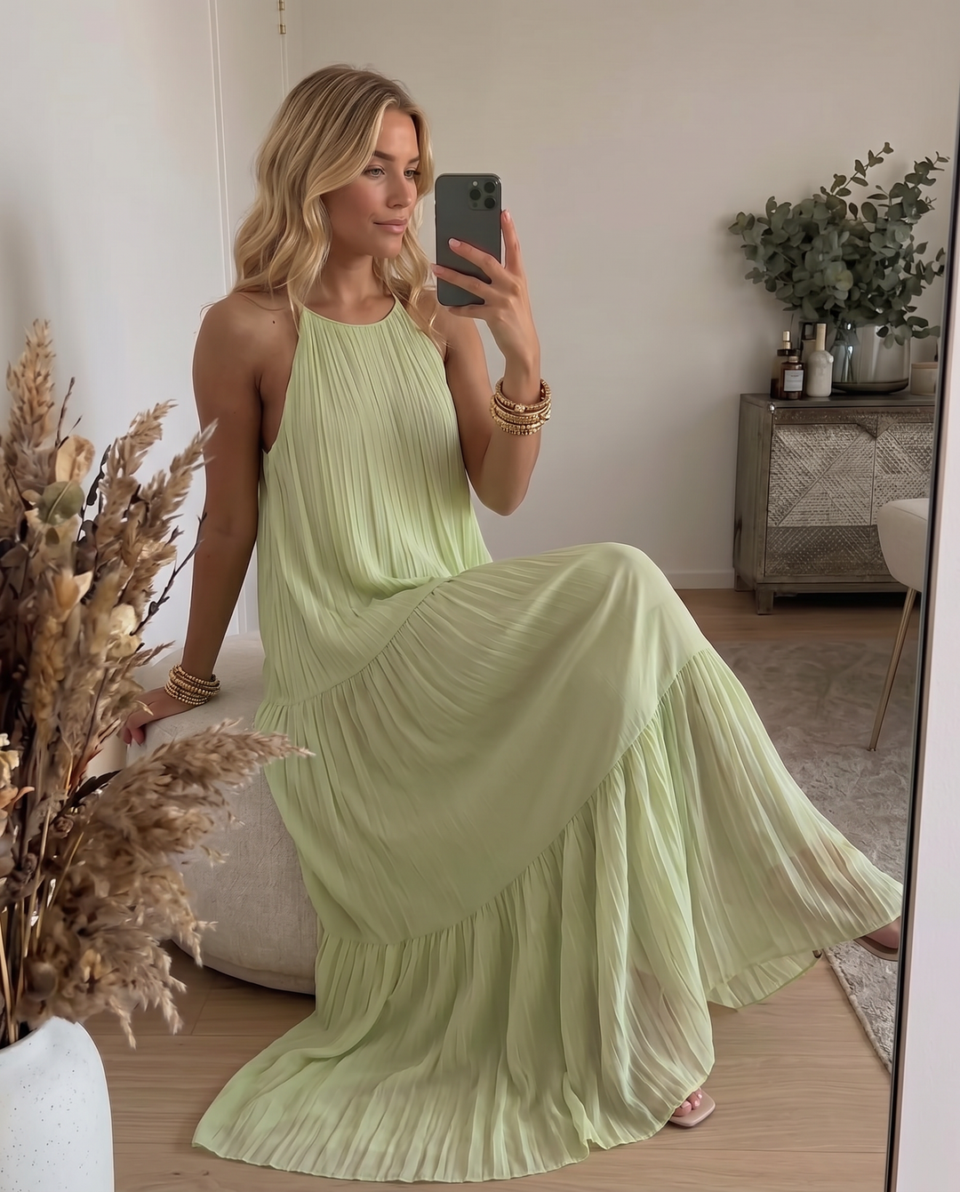 LIVIA | Pistachio Green Maxi Boho Dress