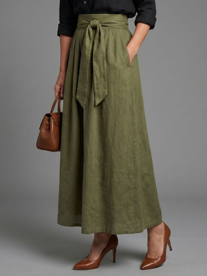 Vera | Black Blouse & Olive Green Midi Skirt Two-Piece Set