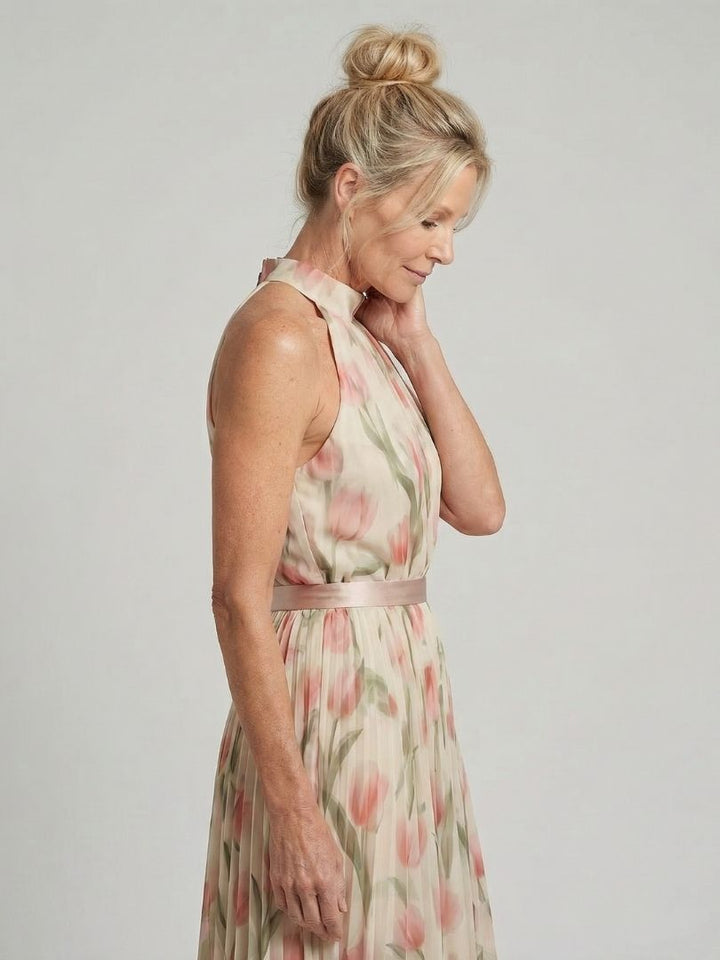 Ivy™ | Floral Midi Dress with Halter Neck