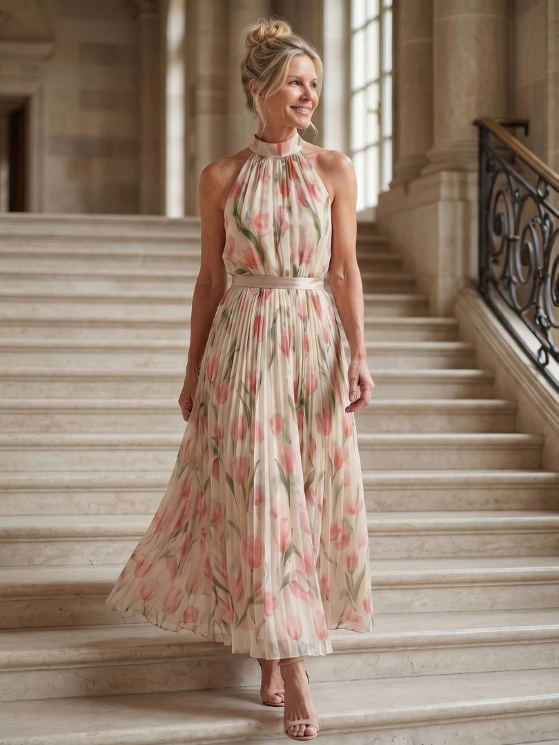 Ivy™  | Halter Neck Floral Midi Dress