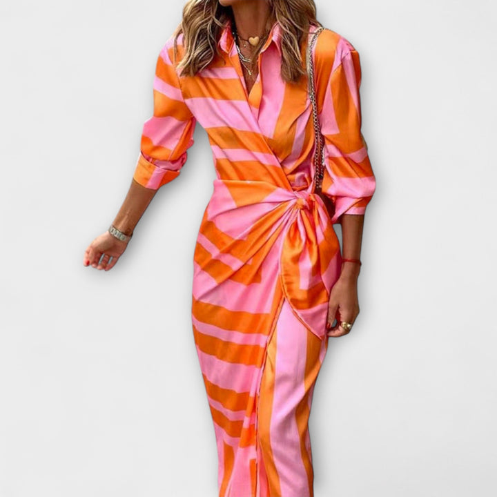 Klarisa - Striped Midi Dress with Elegant Design