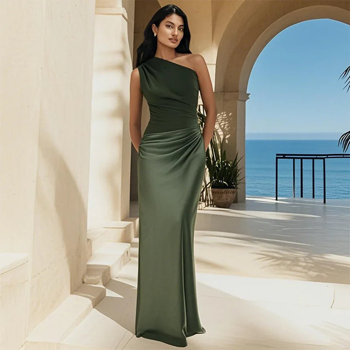 Ivy™ | Satin Maxi Dress with a Stylish Guilt