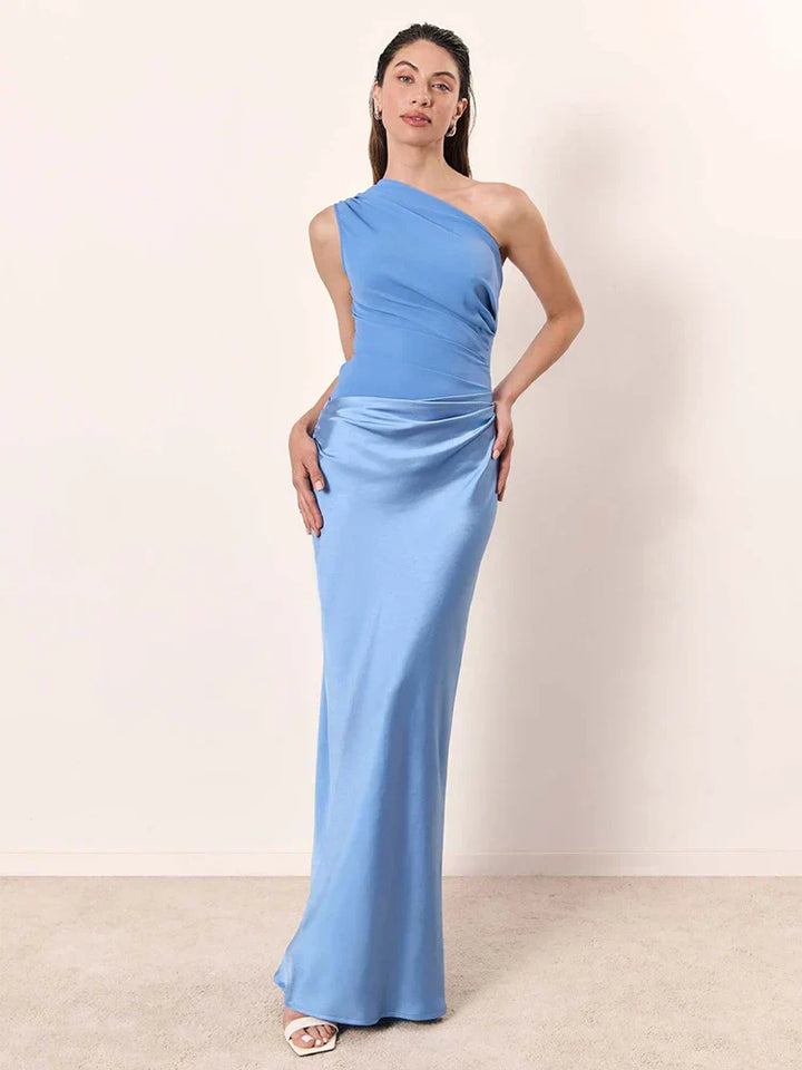Ivy™ | Satin Maxi Dress with a Stylish Guilt