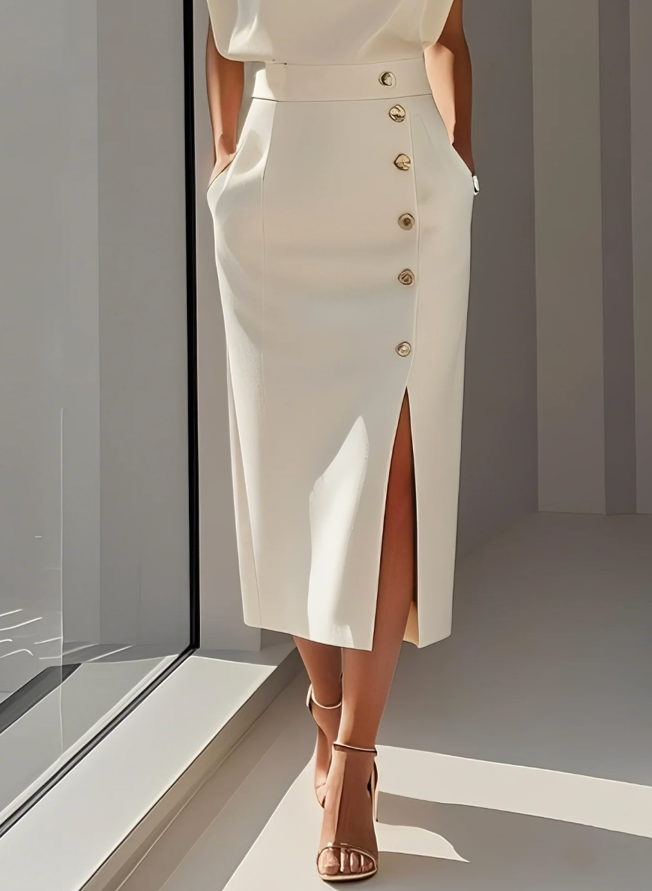Jennie™ | Gilded Button Midi Dress