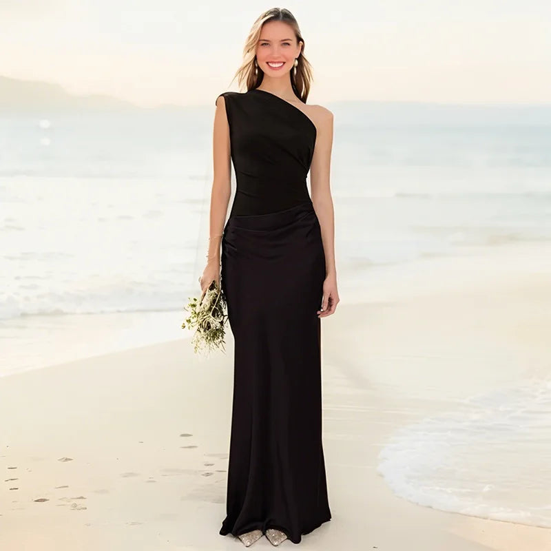 Ivy™ | Satin Maxi Dress with a Stylish Guilt
