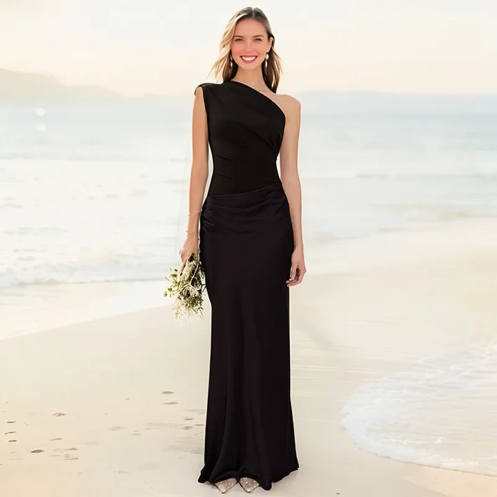 Ivy™ | Satin Maxi Dress with a Stylish Guilt