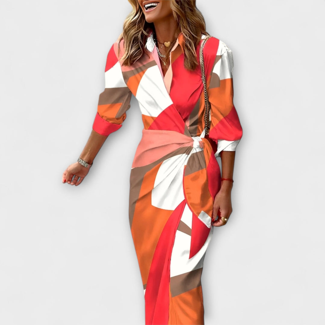 Klarisa - Striped Midi Dress with Elegant Design