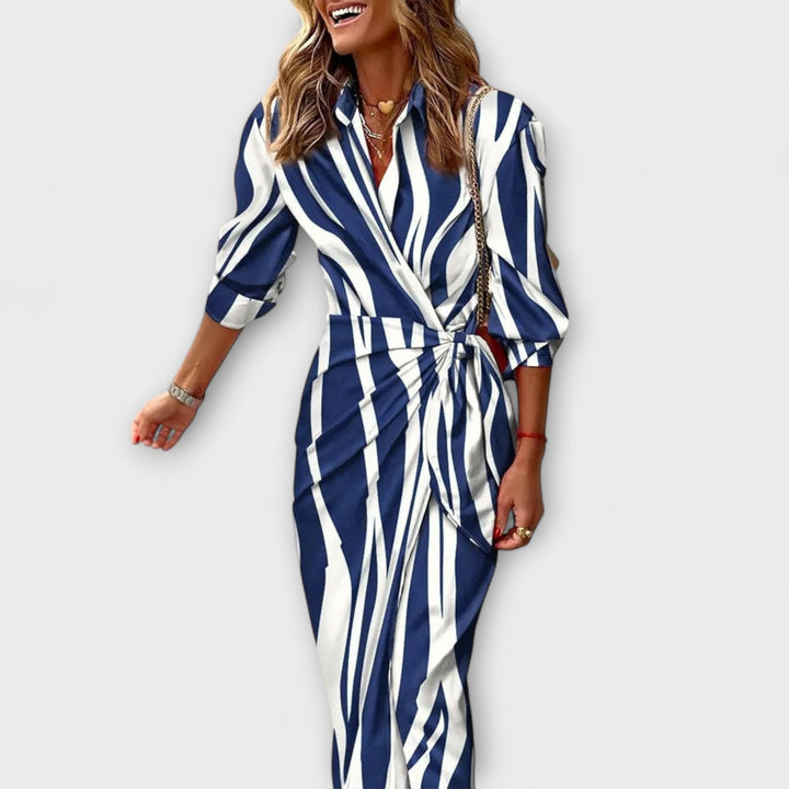Klarisa - Striped Midi Dress with Elegant Design