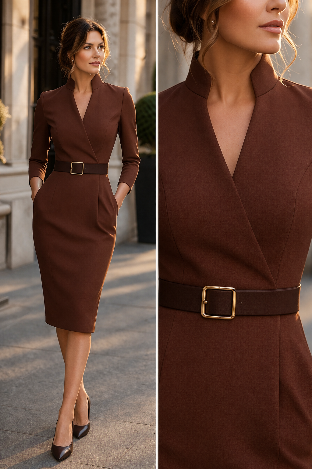 TIVARA | Belted Black Dress