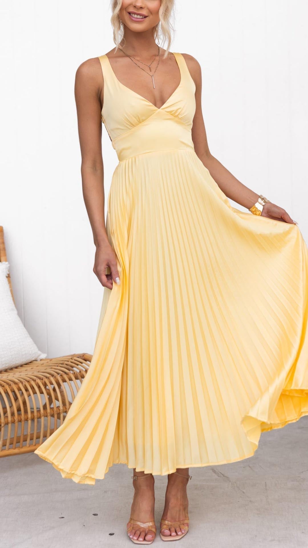 MALKA™ | V-Neck Pleated Maxi Dress