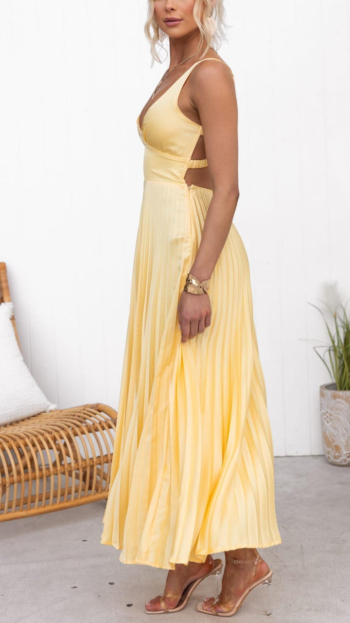 MALKA™ | V-Neck Pleated Maxi Dress