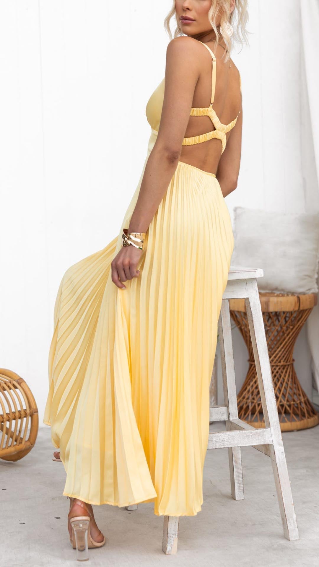 MALKA™ | V-Neck Pleated Maxi Dress