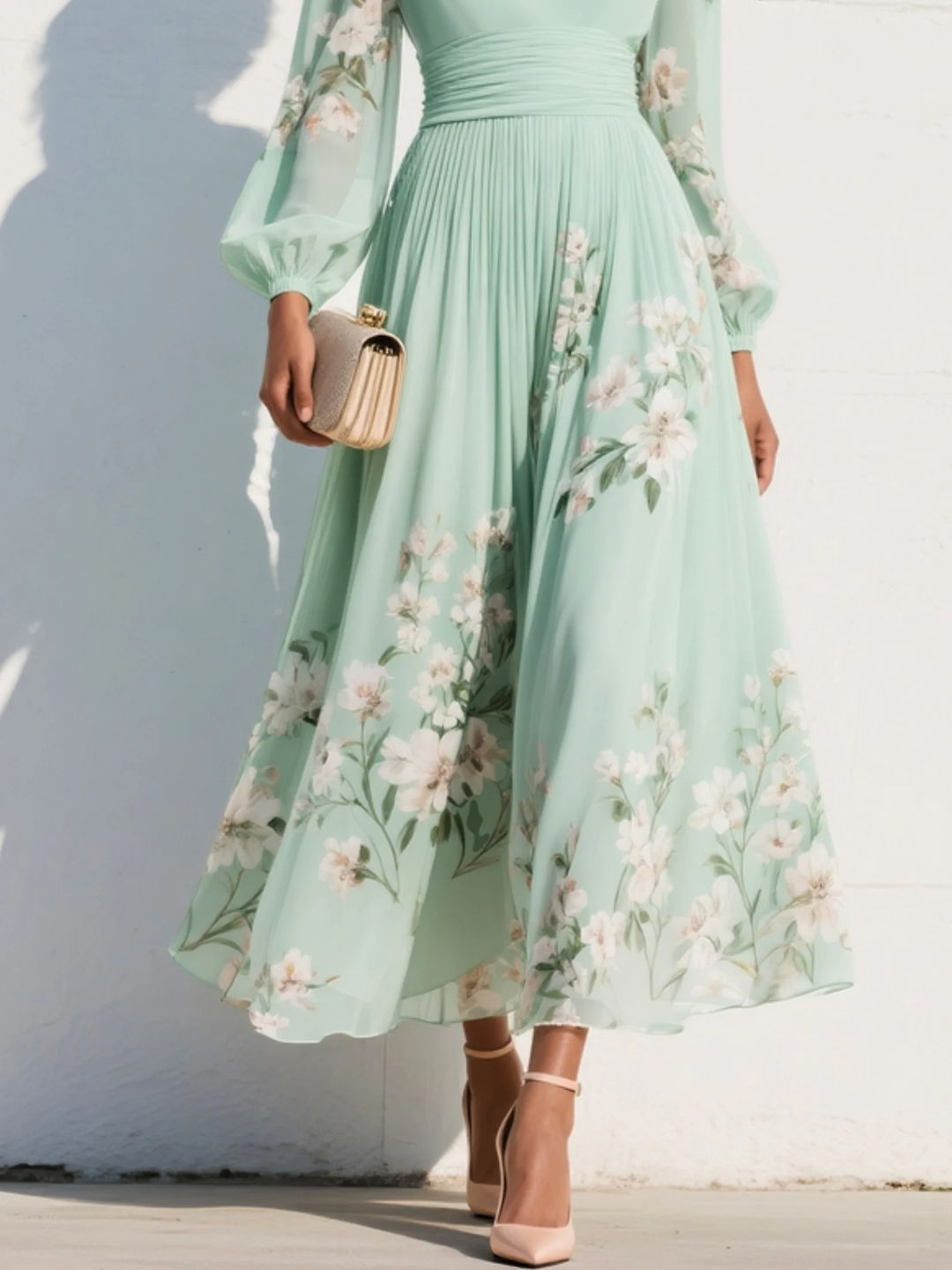 VENIRA | Green Midi Dress with Floral Print