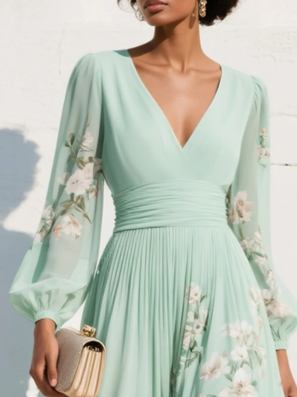 VENIRA | Green Midi Dress with Floral Print