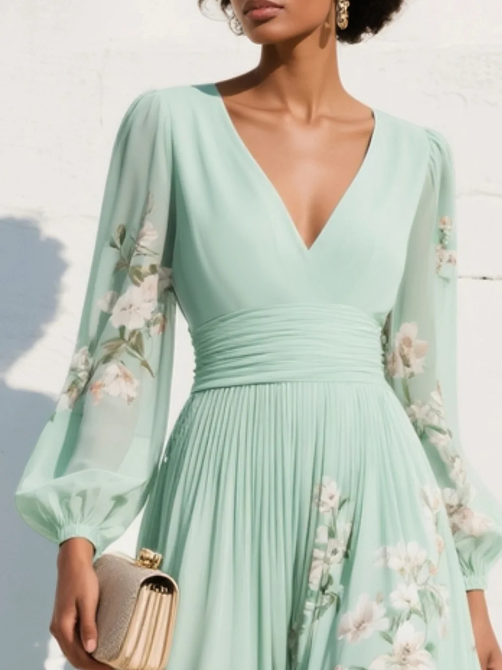 VENIRA | Green Midi Dress with Floral Print