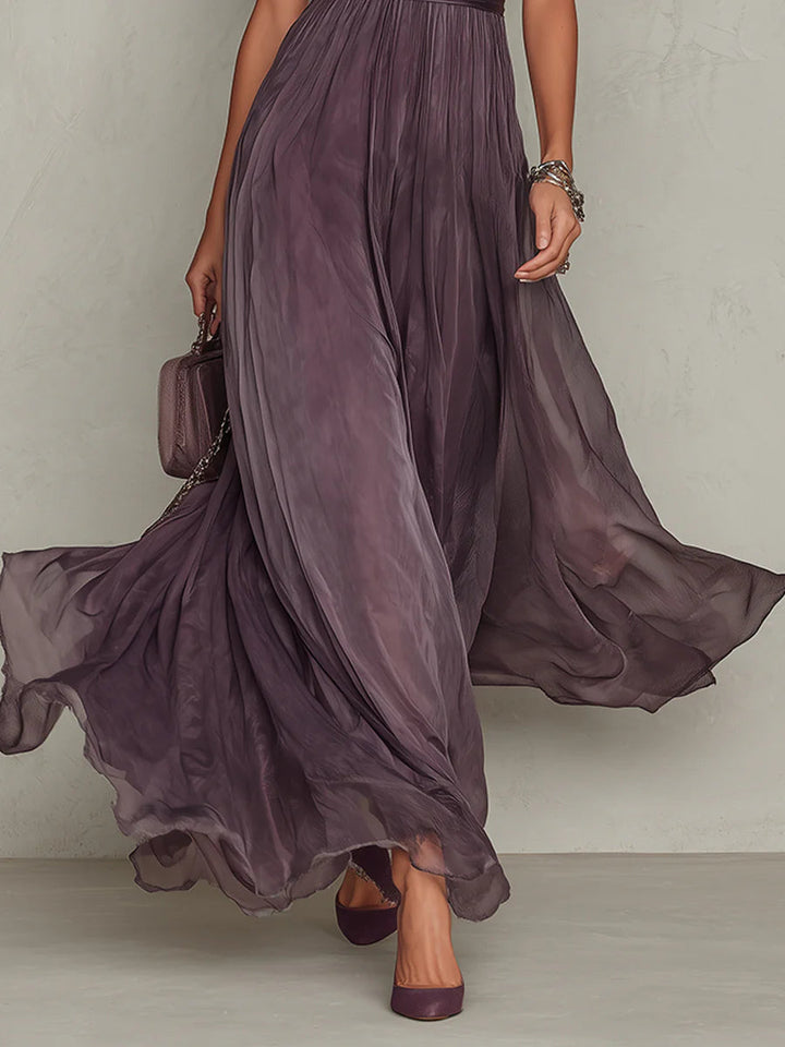 FLAVIA | Elegant Purple Lace-Trimmed Maxi Dress