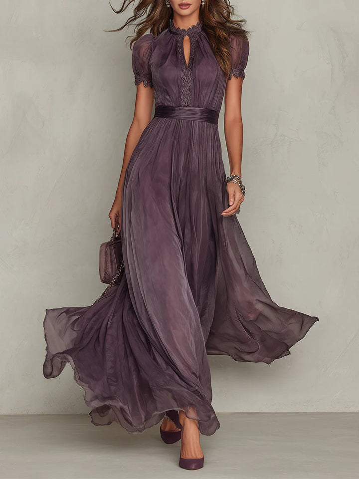 FLAVIA | Elegant Purple Lace-Trimmed Maxi Dress