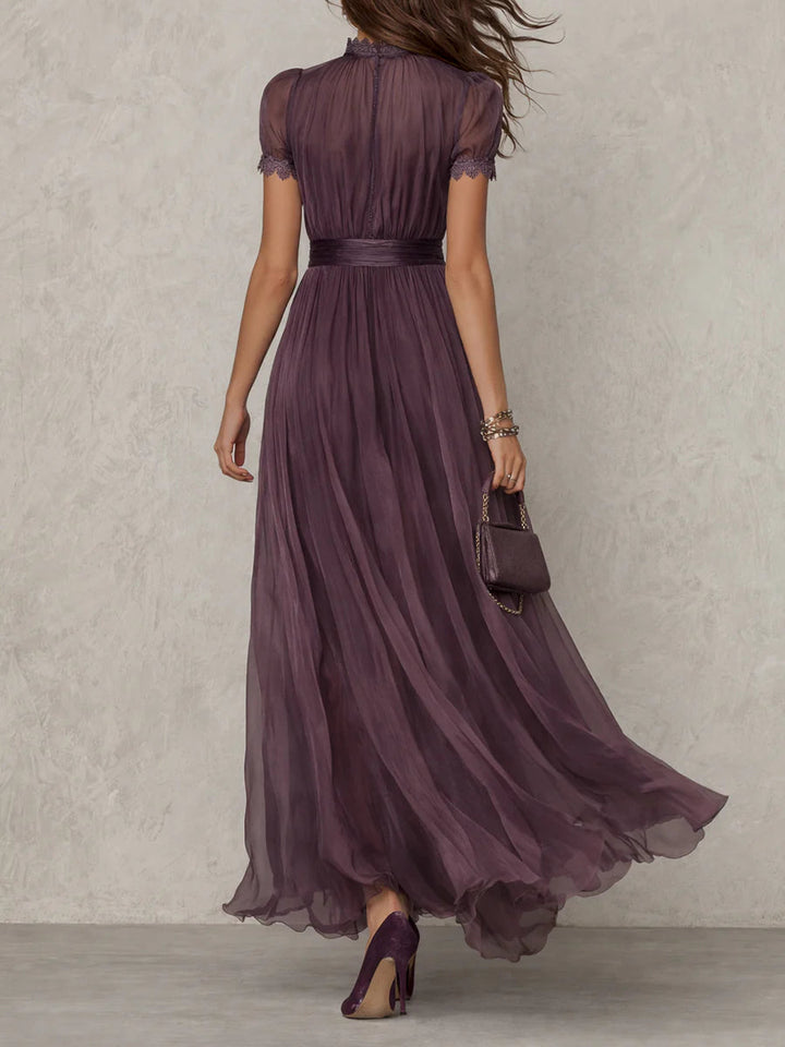 FLAVIA | Elegant Purple Lace-Trimmed Maxi Dress