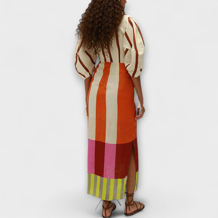 Kaya - Maxi Dress Featuring a Deep Neckline and Balloon Sleeves