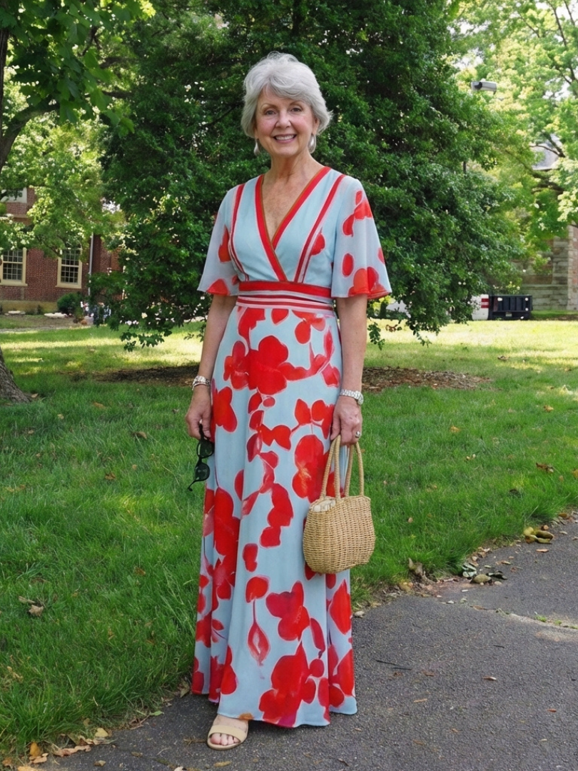 Ivy™ | Floral V-Neck Maxi Dress with Short Sleeves