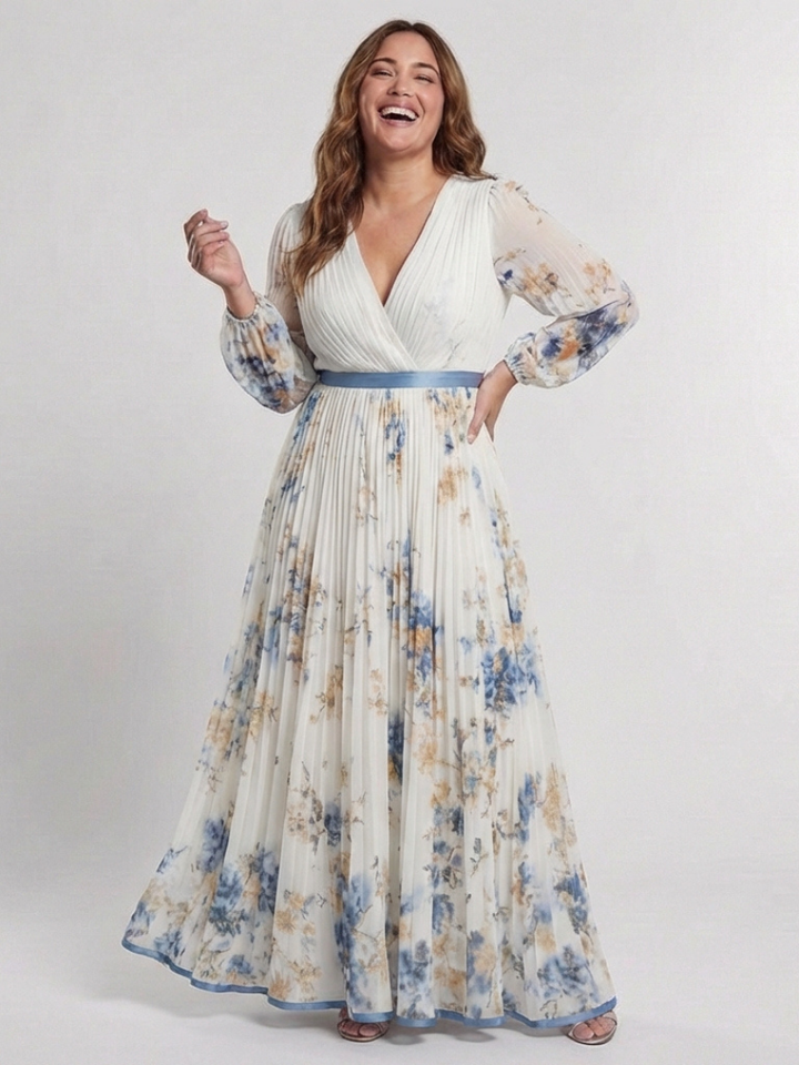 Ivy™  | Long Sleeve V Neck Floral Maxi Dress