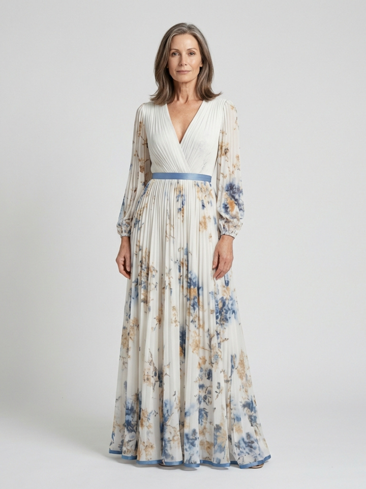Ivy™  | Long Sleeve V Neck Floral Maxi Dress