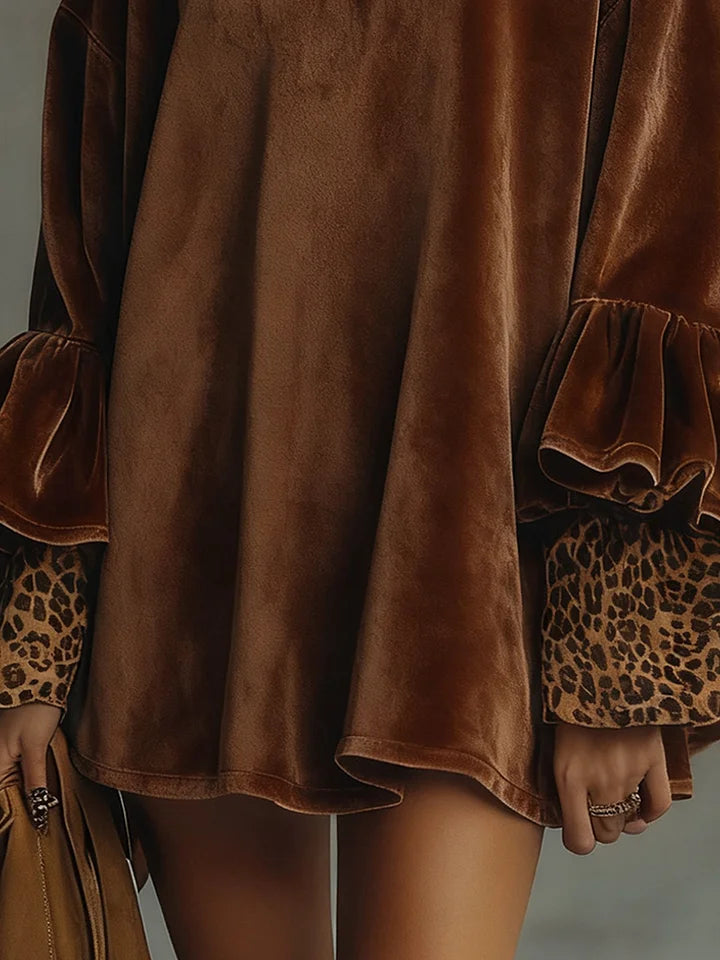Irene™ | Bell-Skirt Leopard Sleeve Dress
