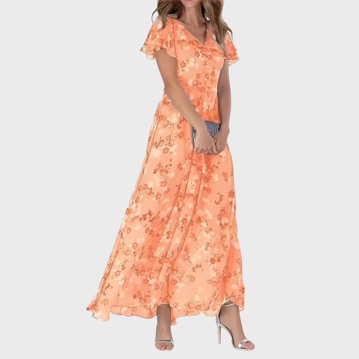 Kinga - V-Neck Summer Maxi Dress with Ruffled Sleeves