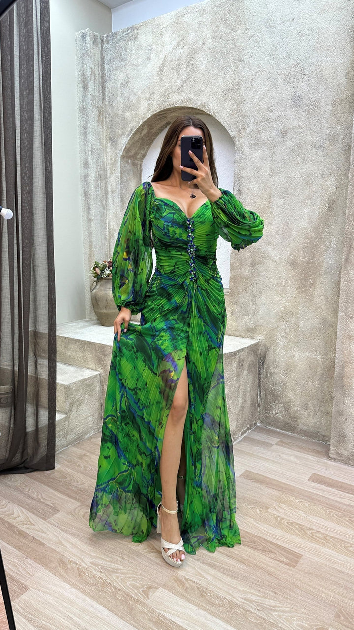 Melanie™ | Pleated Evening Maxi Dress