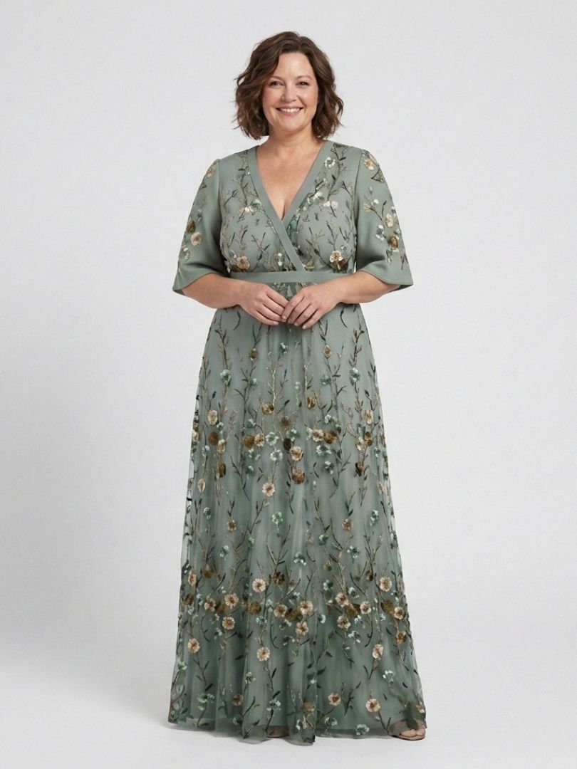 Ivy™ | Floral V-Neck Short Sleeve Maxi Dress