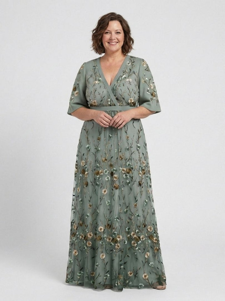 Ivy™  | Floral V Neck Short Sleeve Maxi Dress
