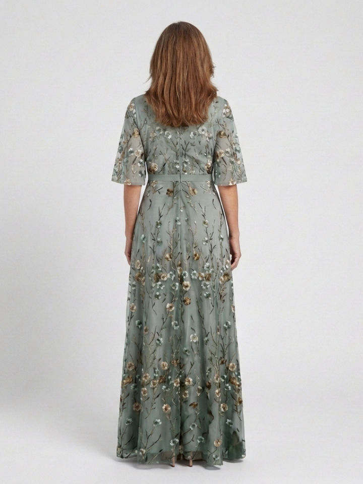 Ivy™  | Floral V Neck Short Sleeve Maxi Dress