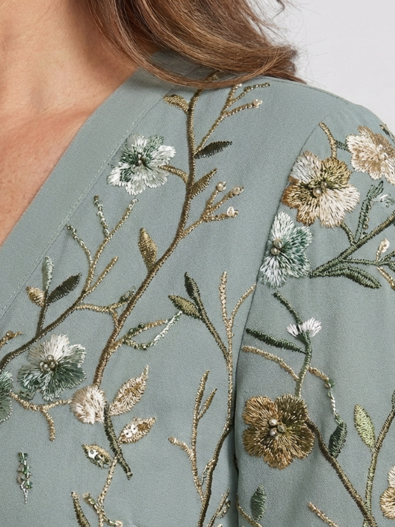 Ivy™  | Floral V Neck Short Sleeve Maxi Dress