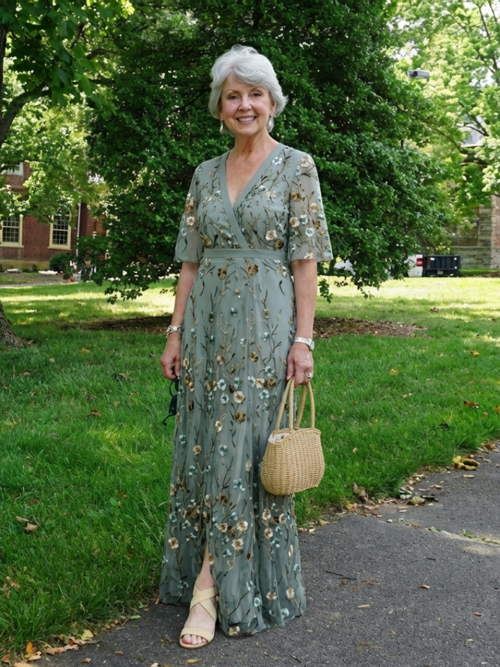 Ivy™ | Floral V-Neck Short Sleeve Maxi Dress