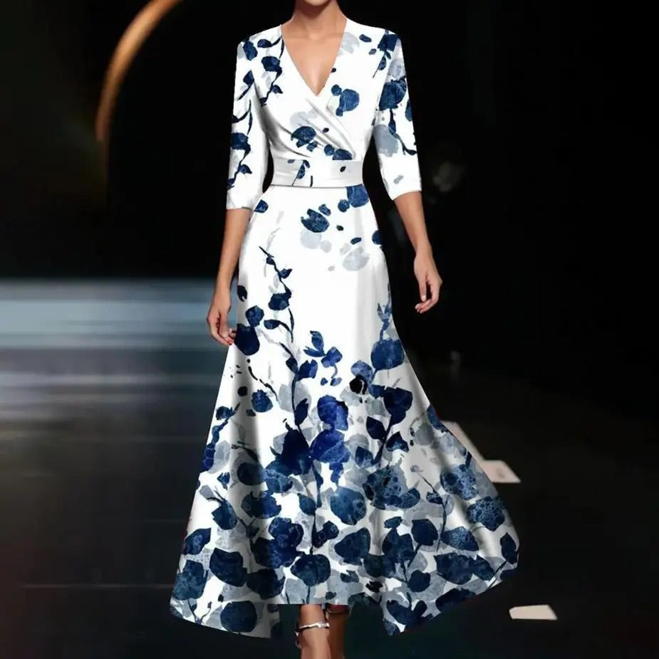Margaret | Three Quarter Sleeve Floral Maxi Wrap Dress