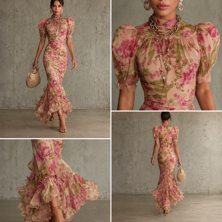 SAE | Puff Sleeve Maxi Dress in Rose