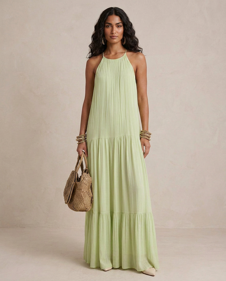 LIVIA | Pistachio Green Maxi Boho Dress