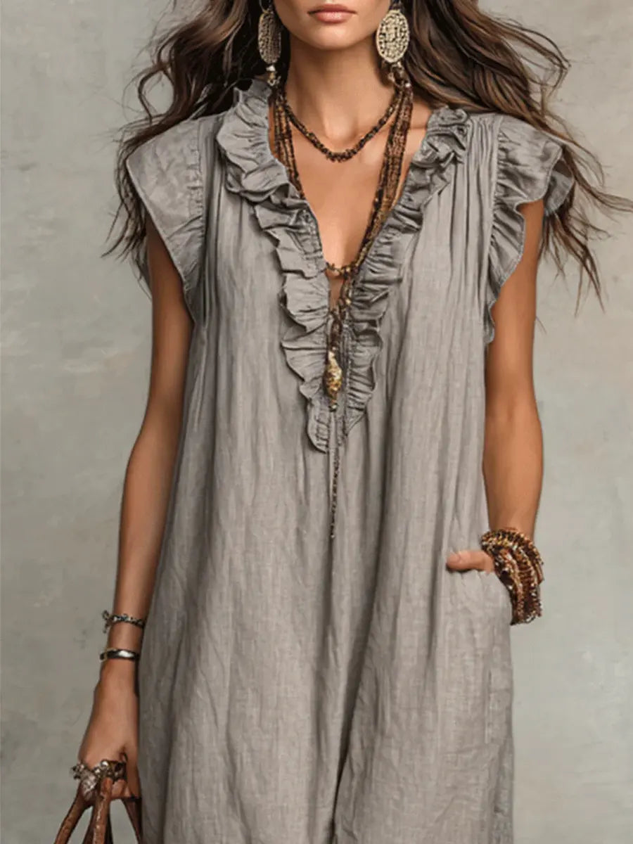 Corina's - Flowy Linen Boho Maxi Dress