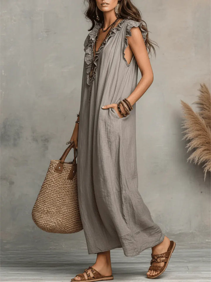 Corina's - Flowy Linen Boho Maxi Dress