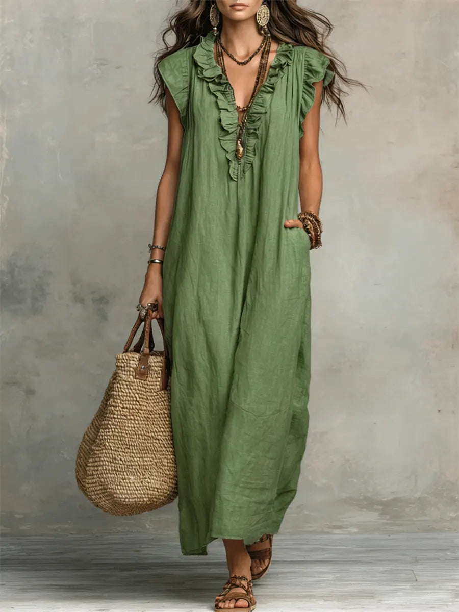 Corina's - Flowy Linen Boho Maxi Dress